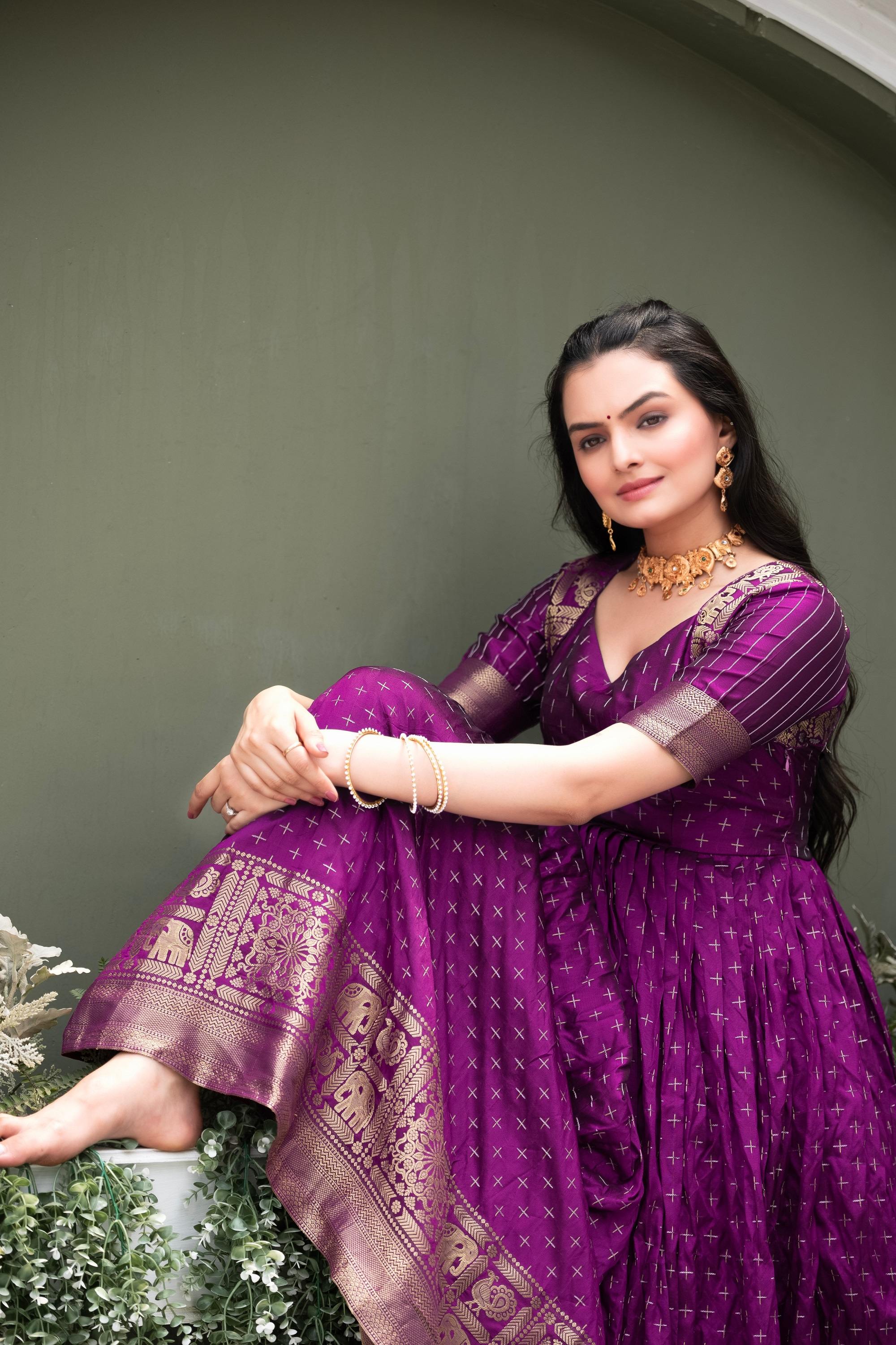 Elegant Anarkali Printed Silk Gown for Women