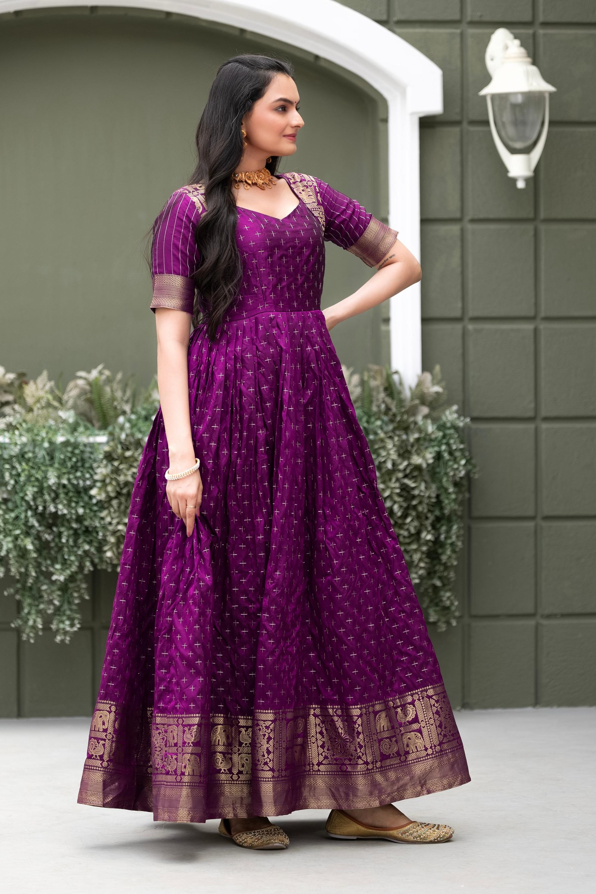 Elegant Anarkali Printed Silk Gown for Women