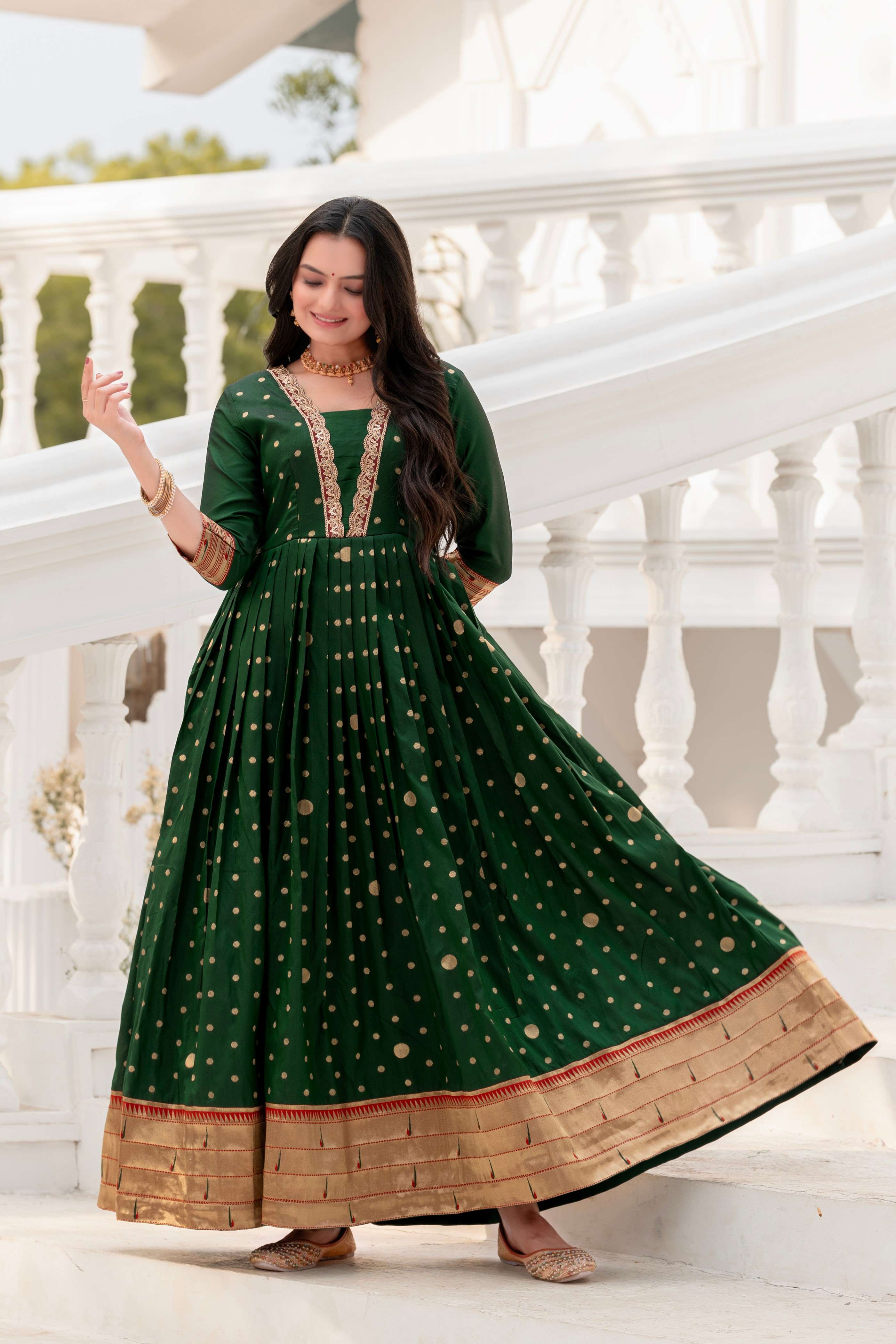 Traditional Green & Gold Anarkali Dress