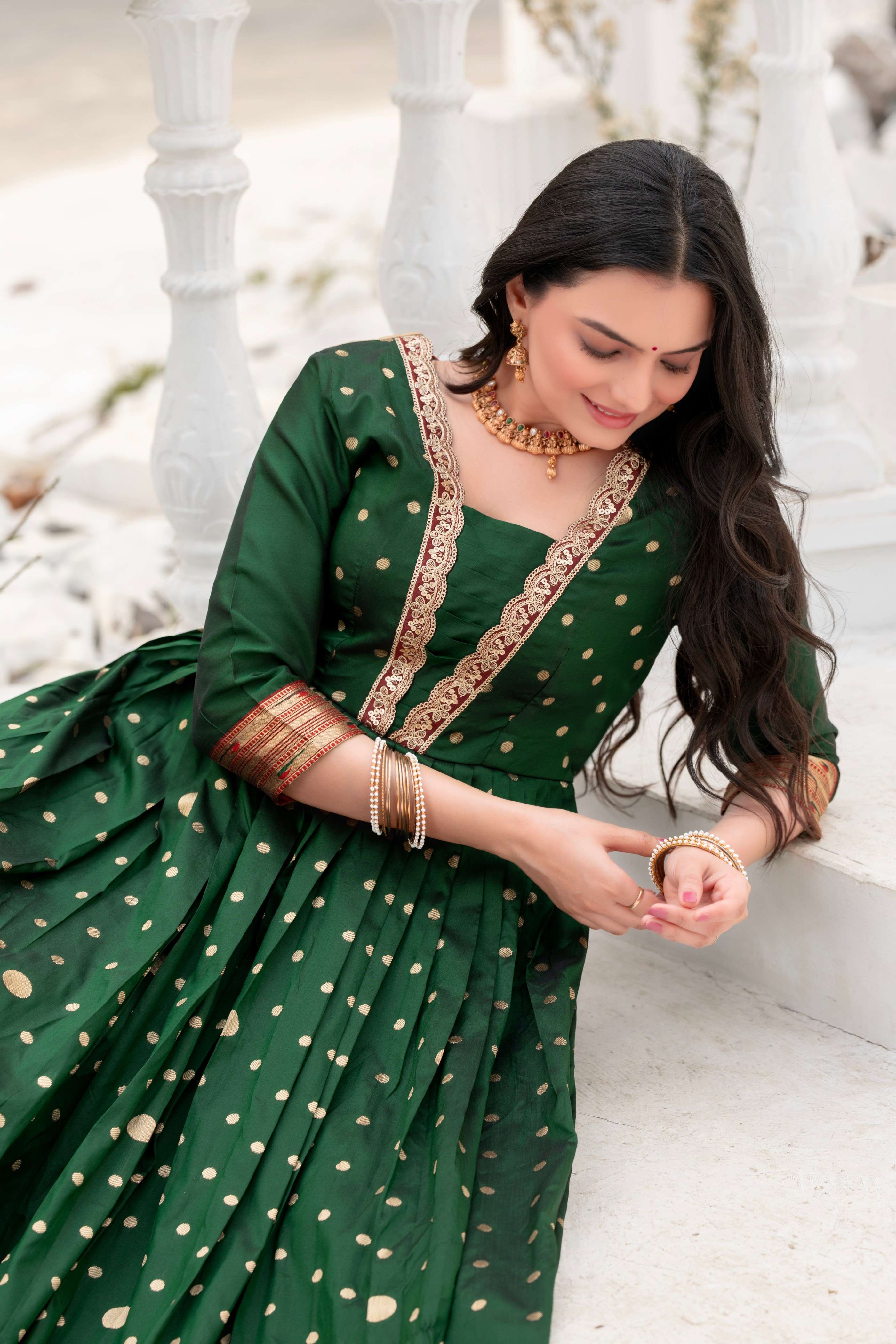 Traditional Green & Gold Anarkali Dress