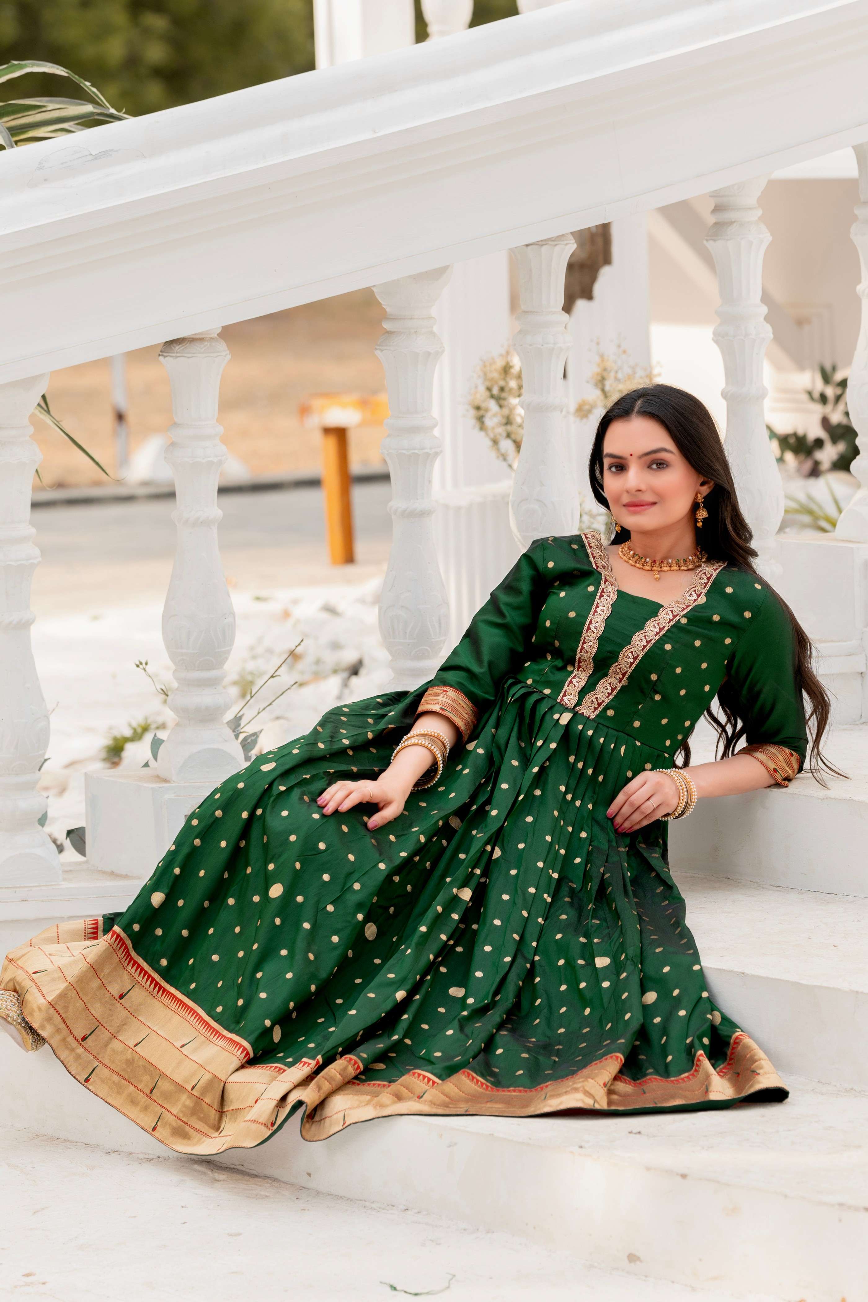 Traditional Green & Gold Anarkali Dress