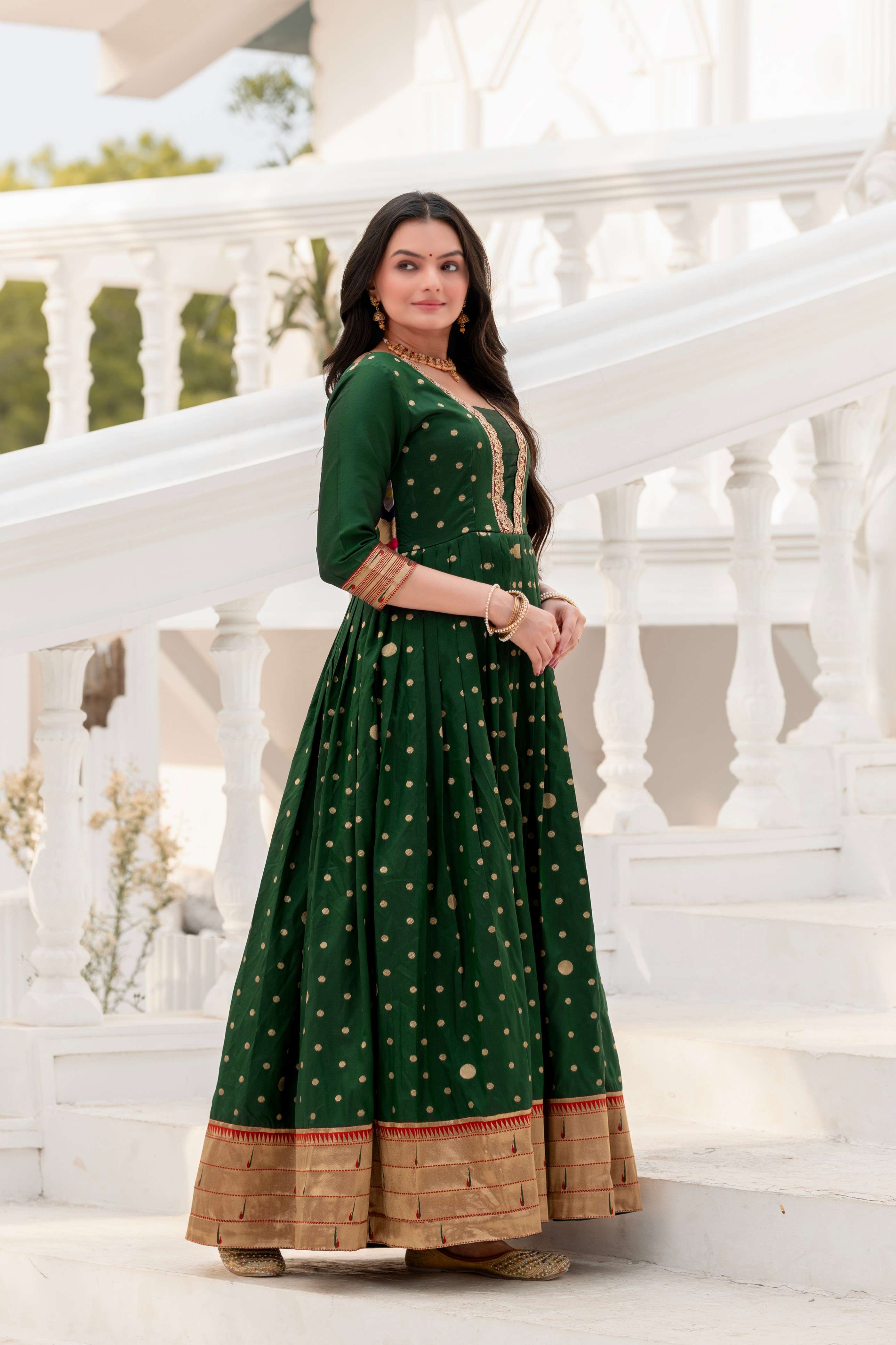 Traditional Green & Gold Anarkali Dress
