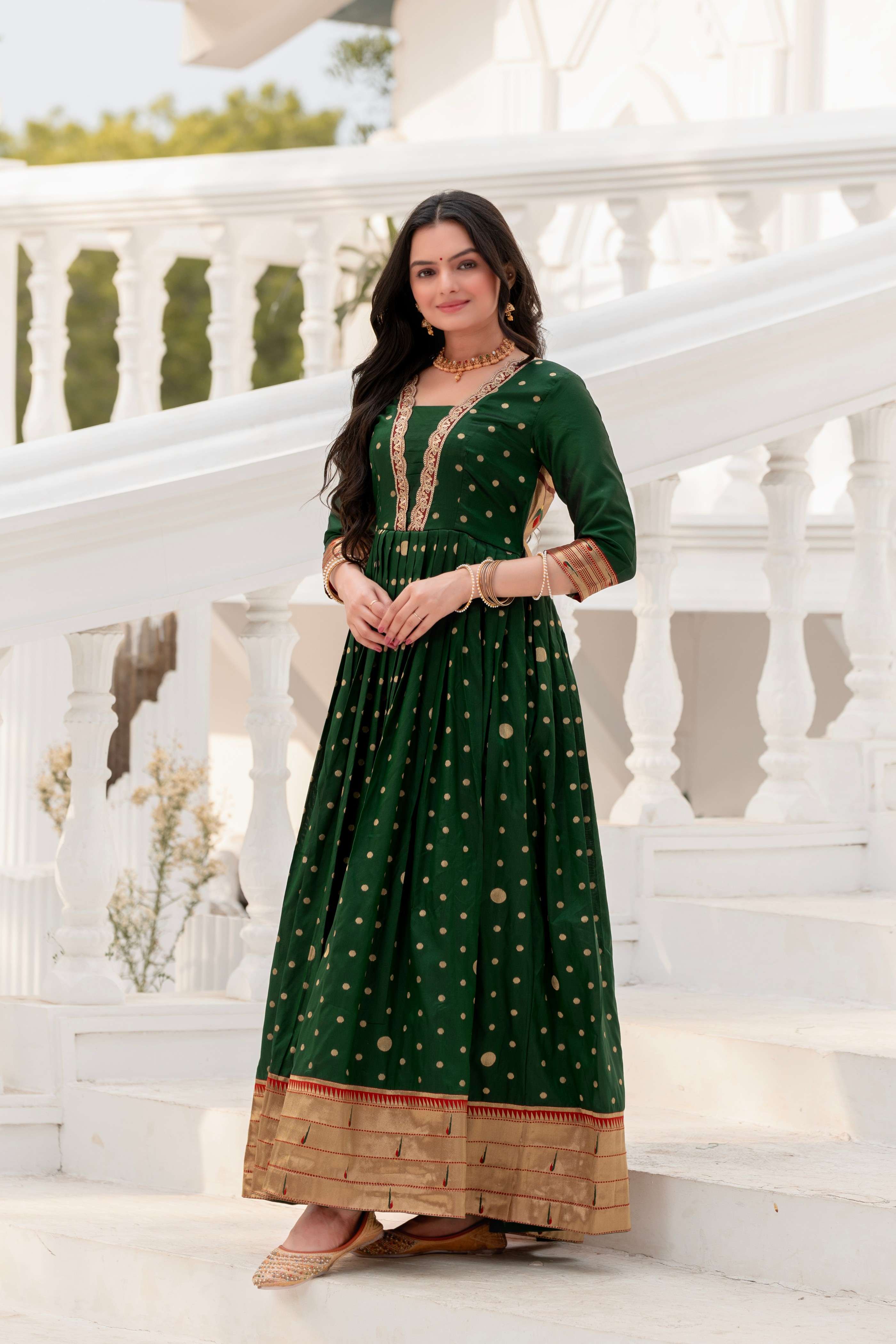 Traditional Green & Gold Anarkali Dress