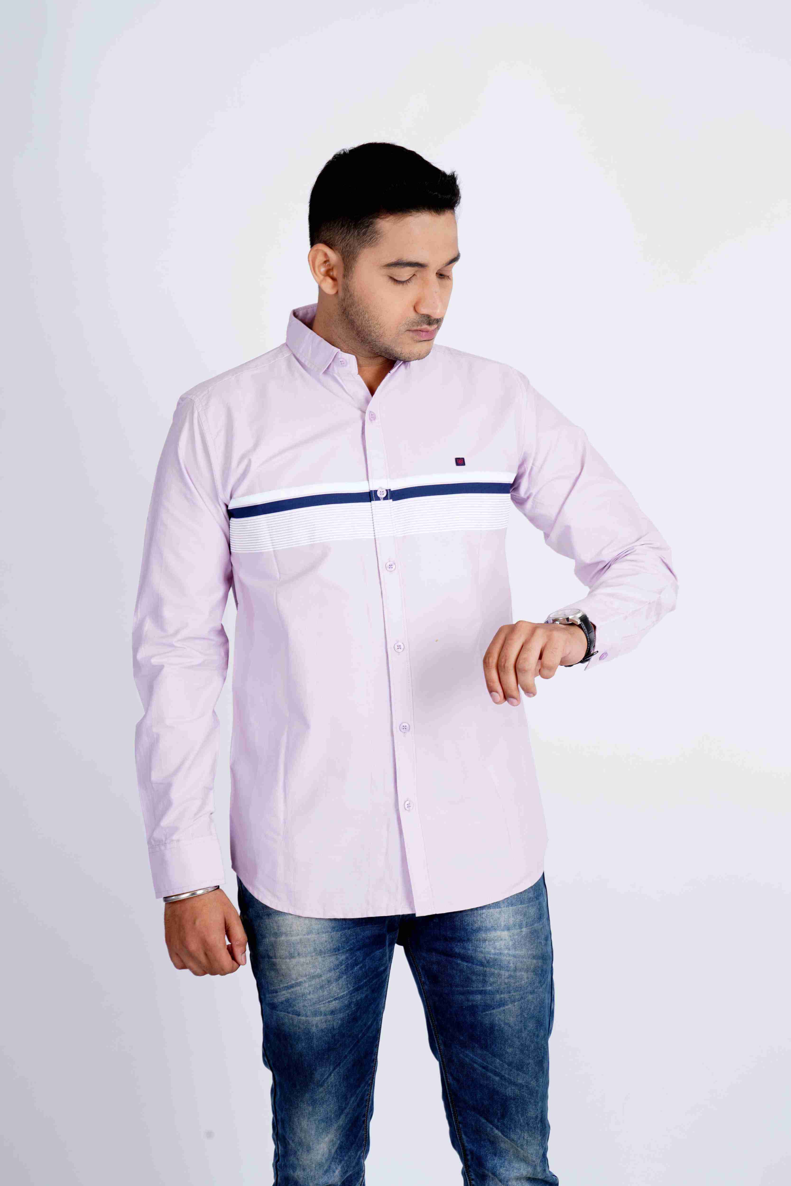 Light Violet Panel Cotton Shirt 