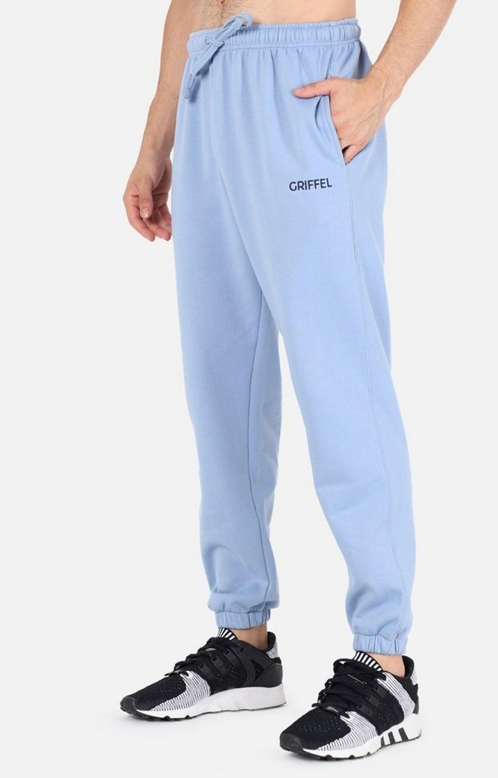 Men's Sky Blue Solid Casual Joggers