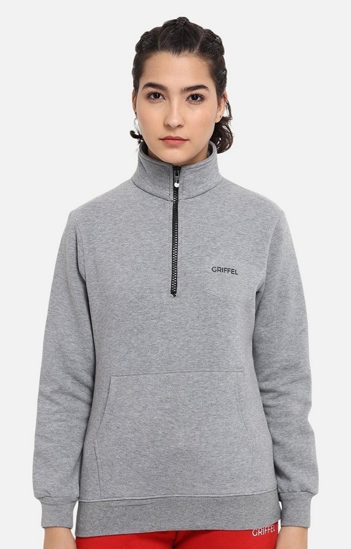 Griffel Women’s Cotton Fleece Full Sleeve Hoodie Black Half Zip Sweatshirt
