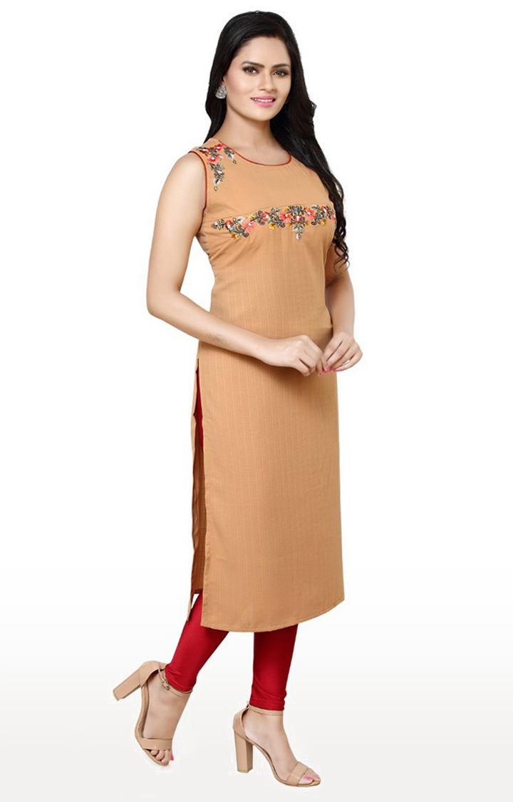 Day In Beige Sleeveless Long Solid Kurta (Without Bottoms) – Thevasa