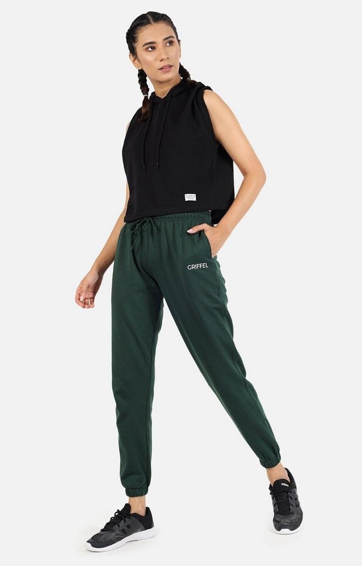 Women's Green Solid Casual Joggers