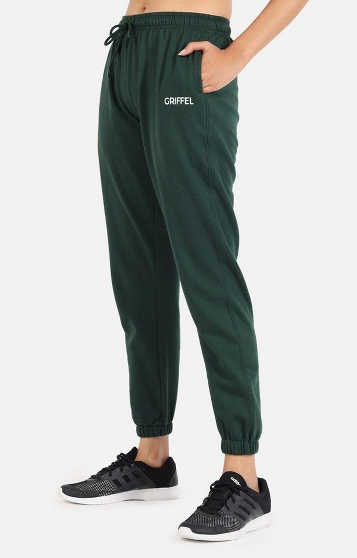 Women's Green Solid Casual Joggers