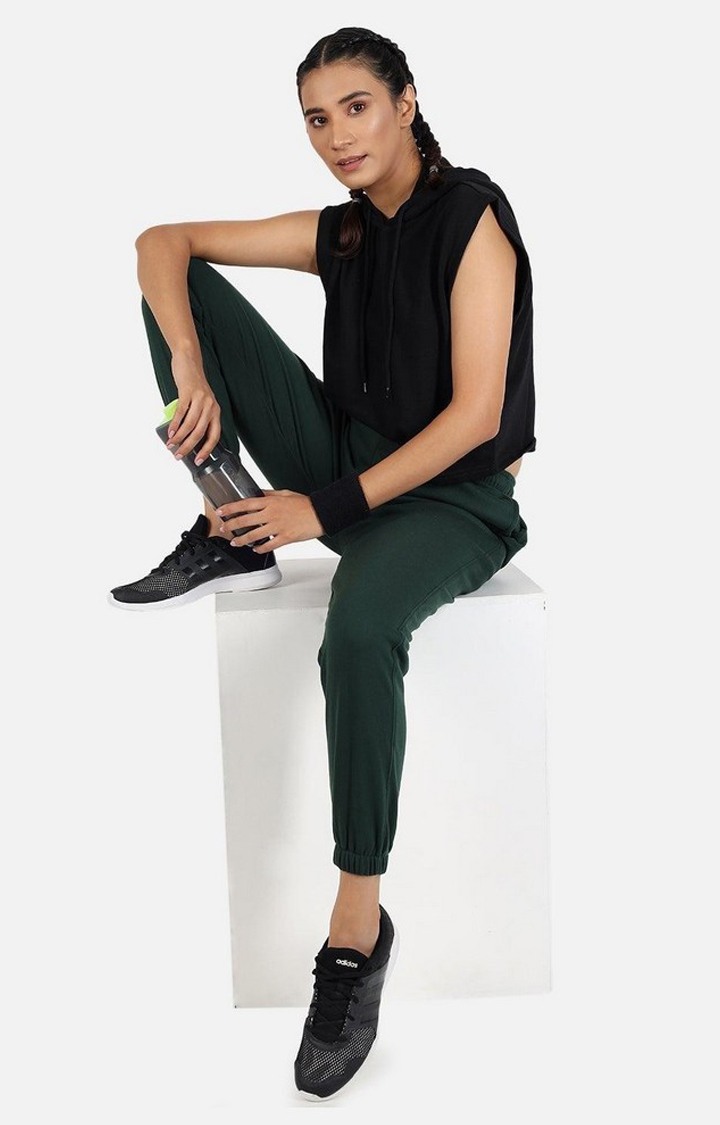 Women's Green Solid Casual Joggers