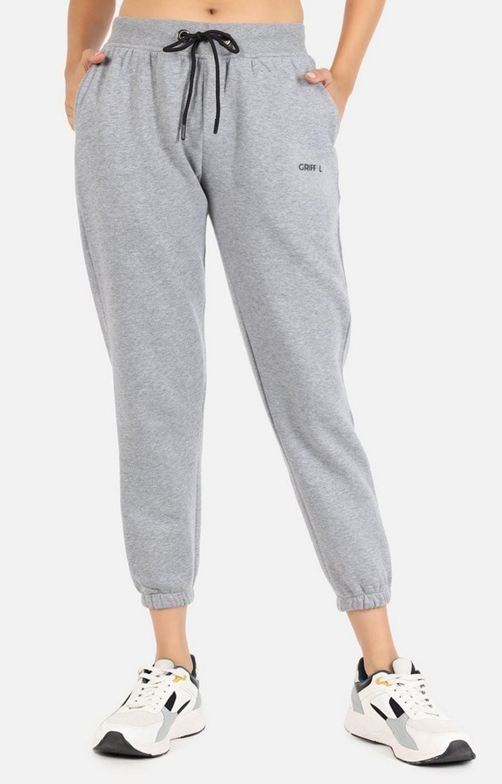 GRIFFEL | Women's Grey Polyester Solid Casual Joggers