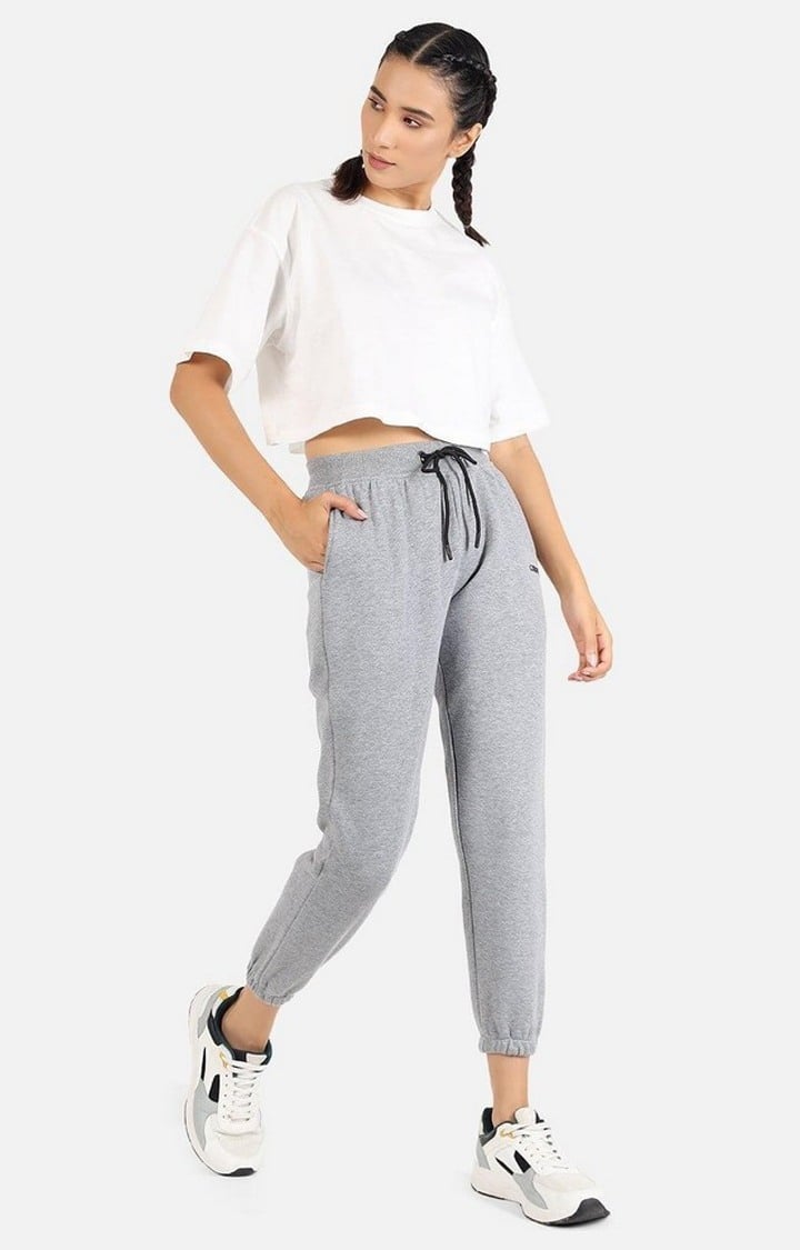 Women's Grey Solid Casual Joggers