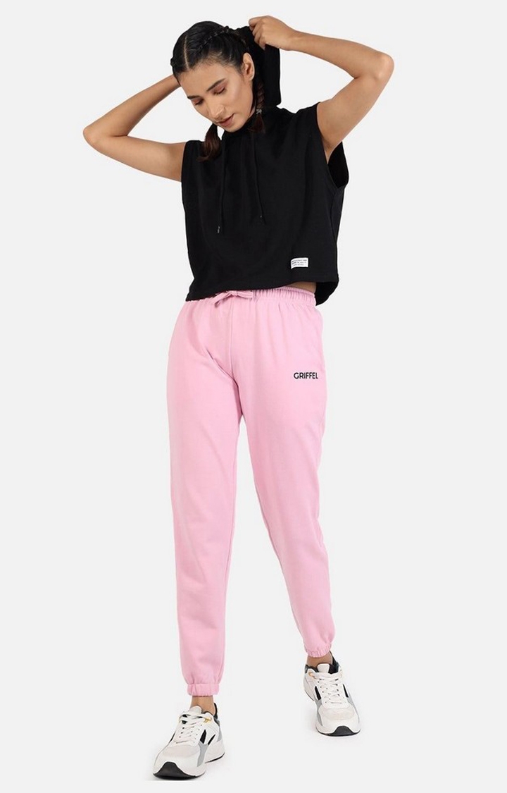 Women's Pink Solid Casual Joggers