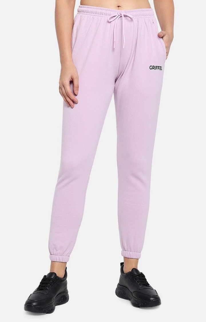 GRIFFEL | Women's Purple Cotton Solid Casual Joggers