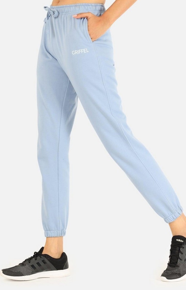 Women's Sky Blue Solid Casual Joggers