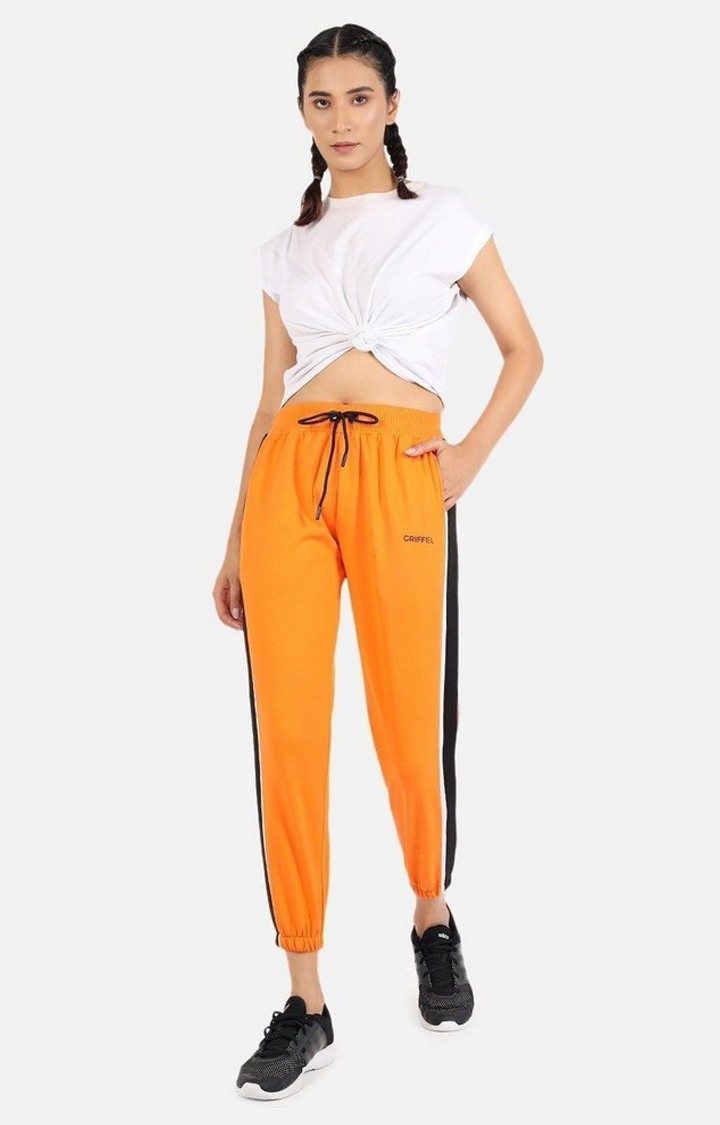 Women's Orange Colourblock Casual Joggers