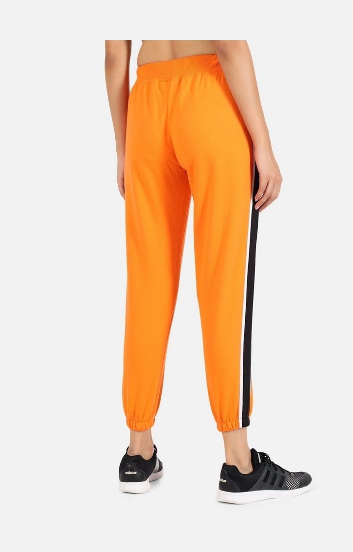 Women's Orange Colourblock Casual Joggers