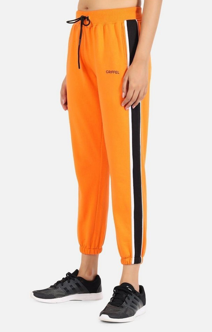 Women's Orange Colourblock Casual Joggers