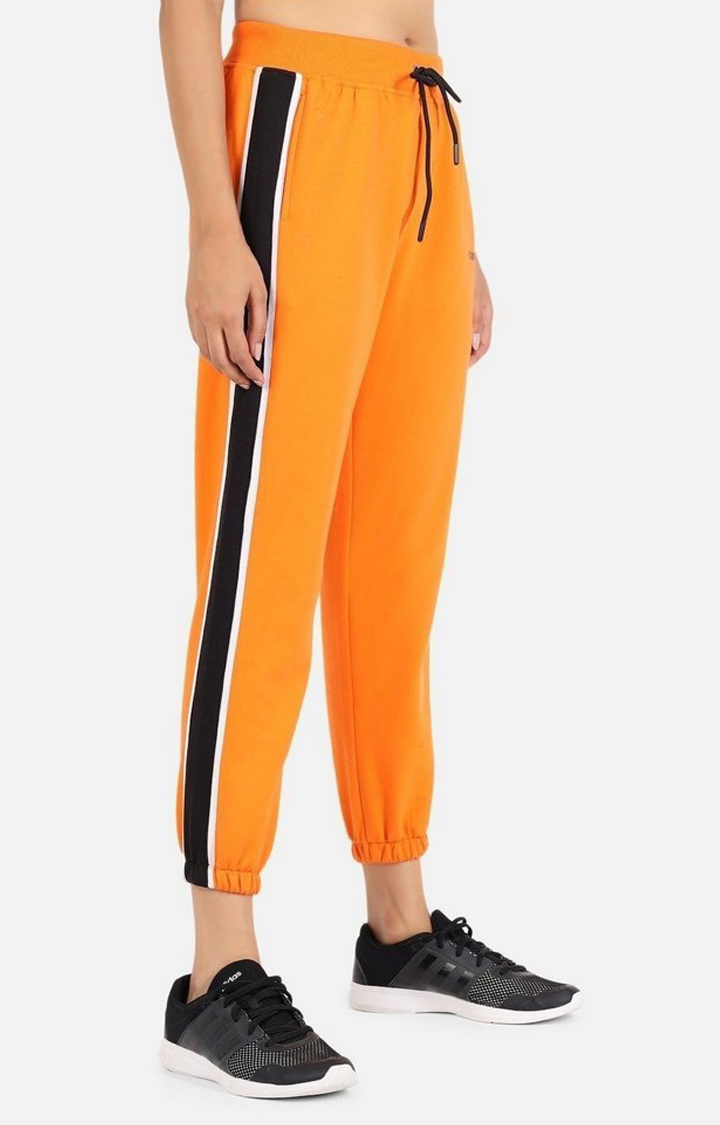 Women's Orange Colourblock Casual Joggers