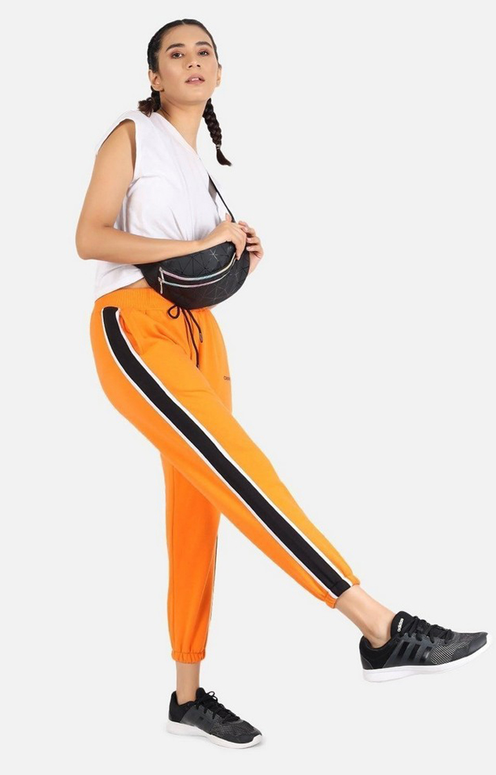 Women's Orange Colourblock Casual Joggers