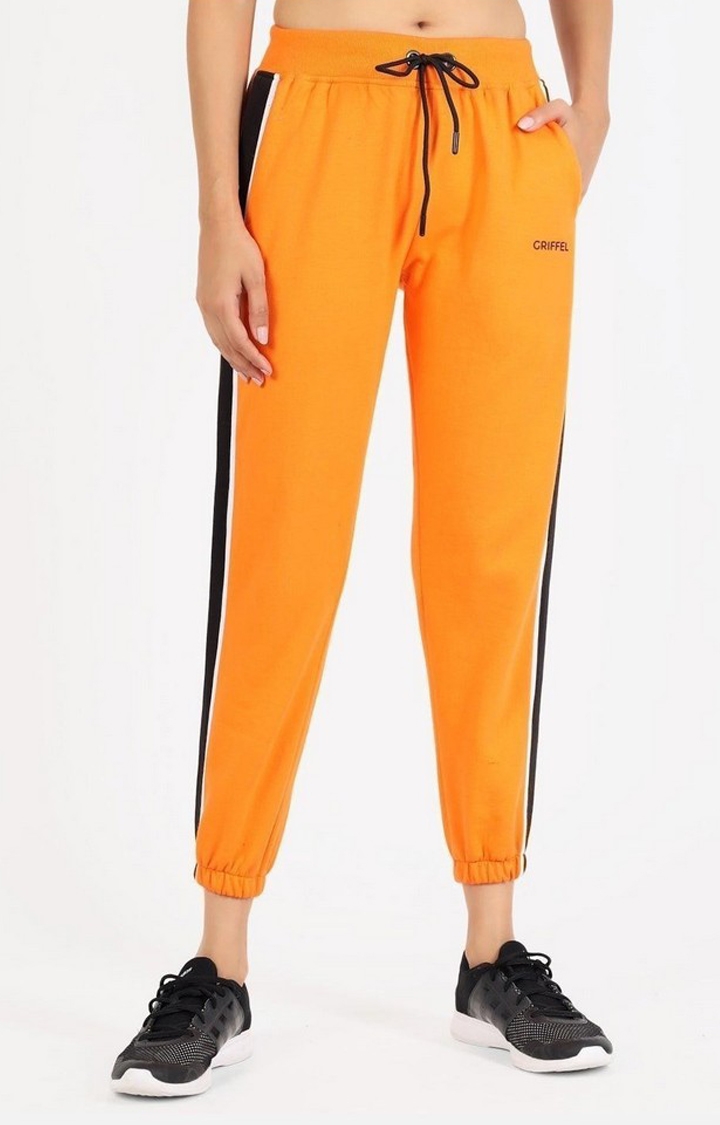 GRIFFEL | Women's Orange Cotton Colourblock Casual Joggers