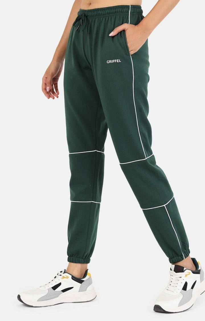 Women's Green Solid Casual Joggers