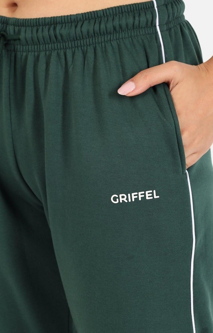 Women's Green Solid Casual Joggers