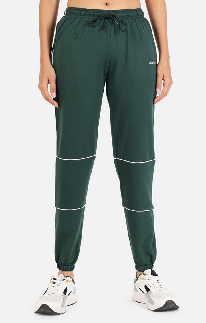 GRIFFEL | Women's Green Cotton Solid Casual Joggers