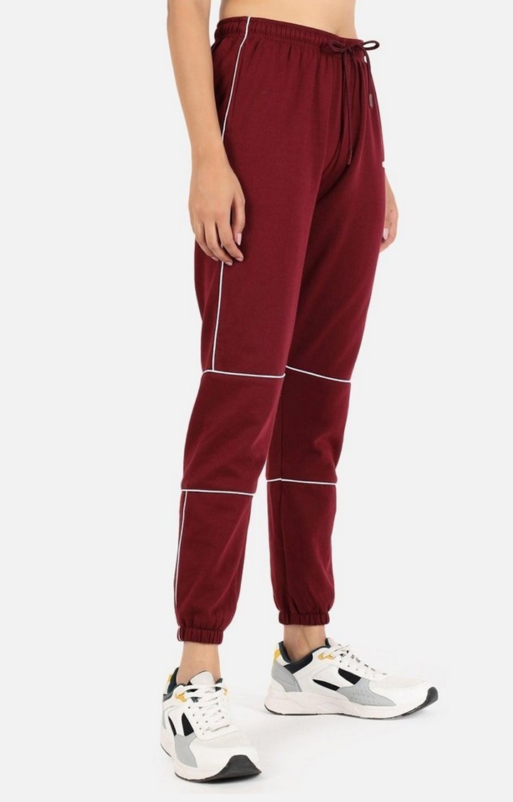 Women's Maroon Solid Casual Joggers