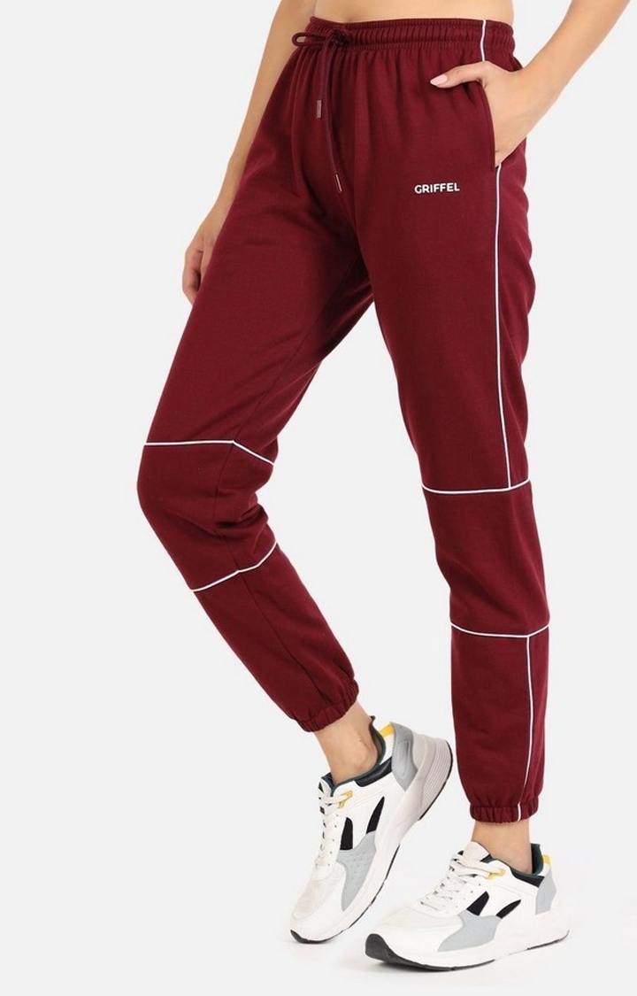 Women's Maroon Solid Casual Joggers