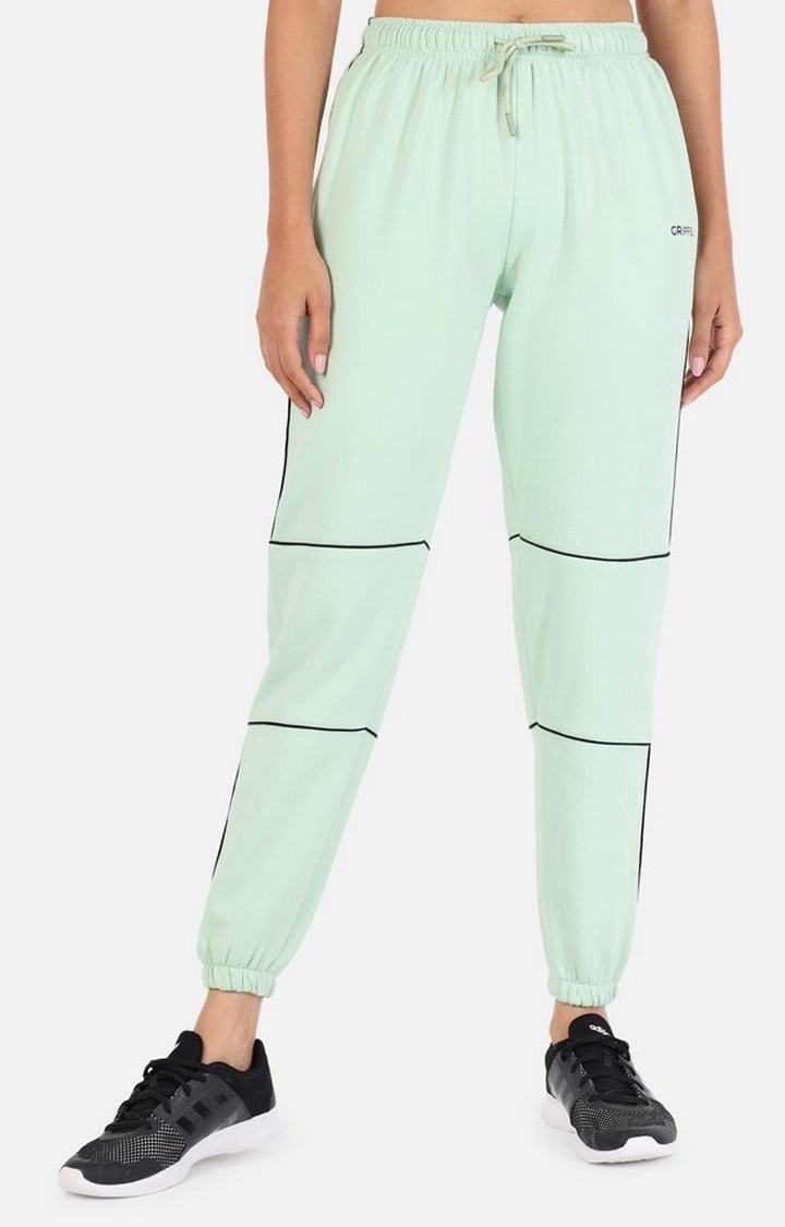 GRIFFEL | Women's Green Cotton Solid Casual Joggers
