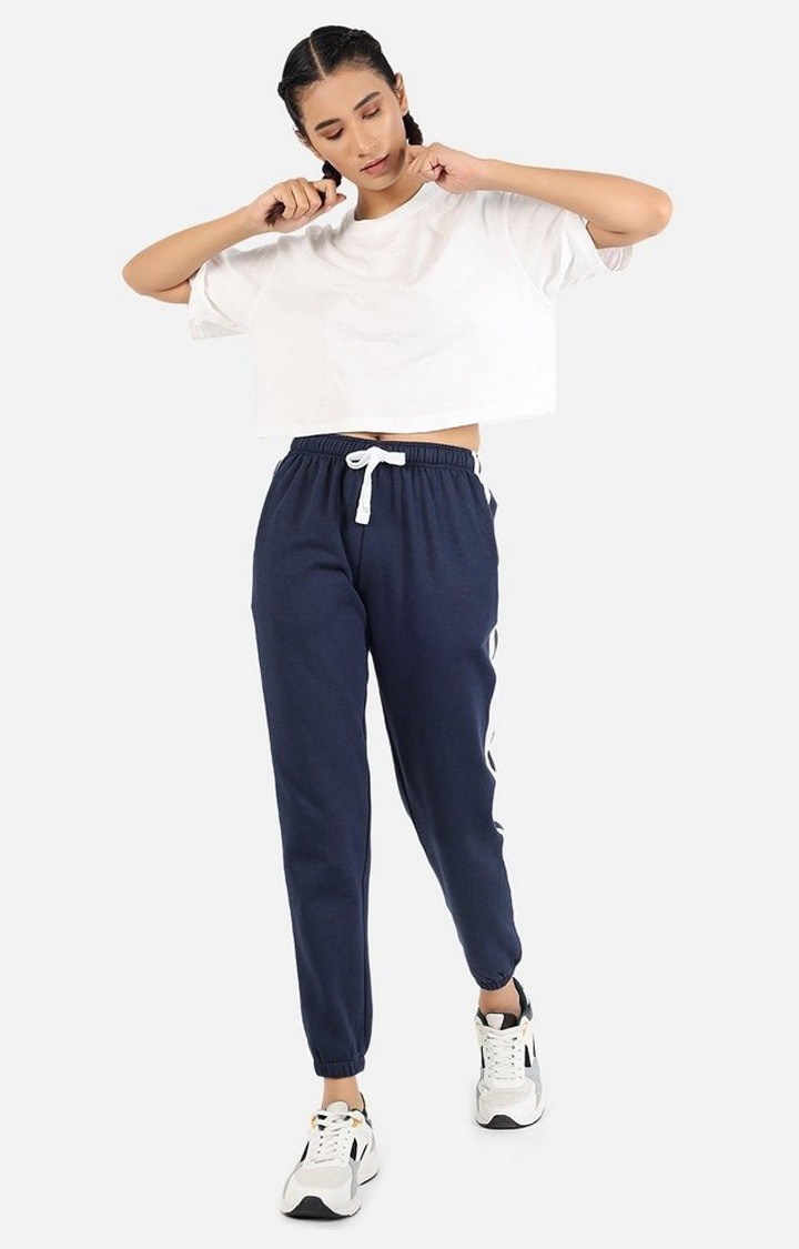 Women's Navy Solid Casual Joggers