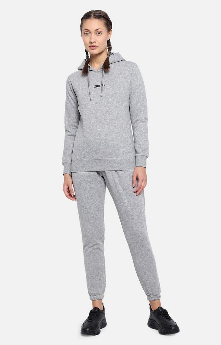 Women's Grey Polyester Solid Tracksuits