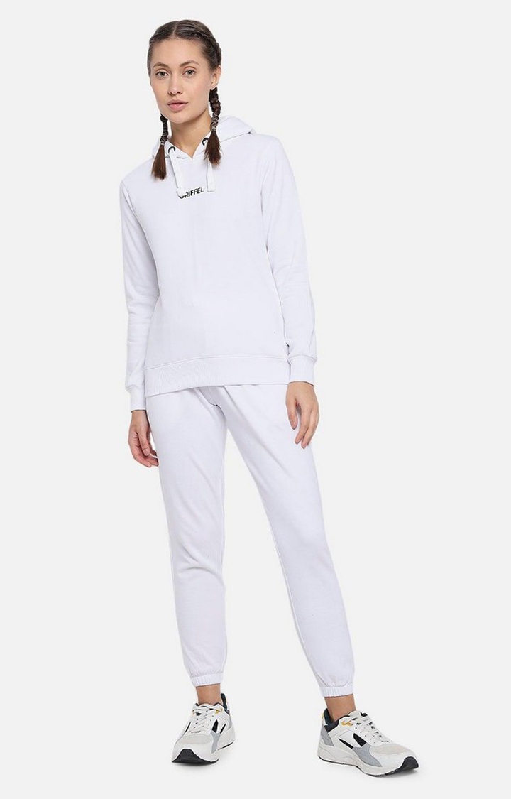 Women's White Cotton Solid Tracksuits