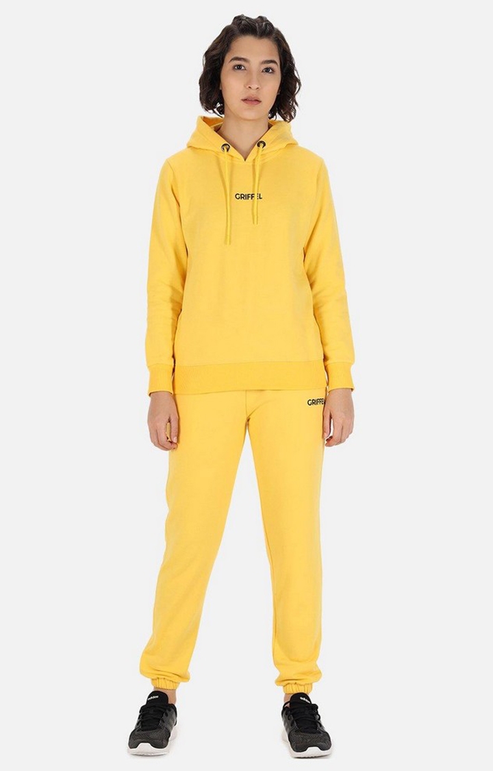 Women's Yellow Cotton Solid Tracksuits