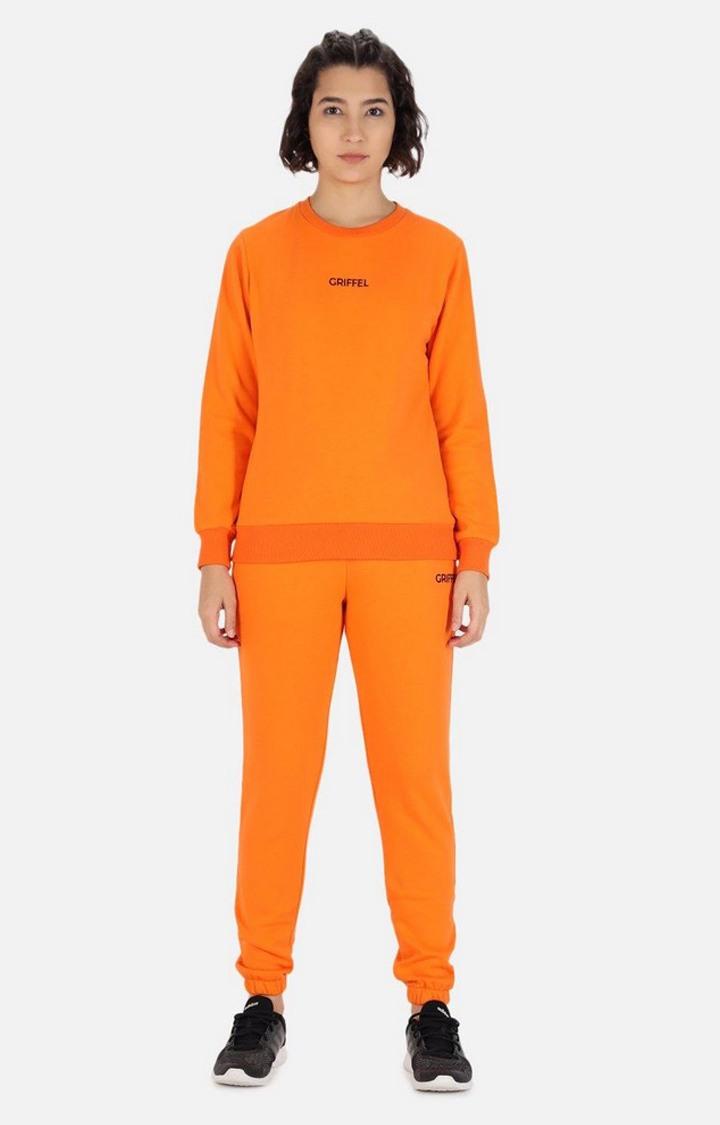 Women's Orange Solid Tracksuits