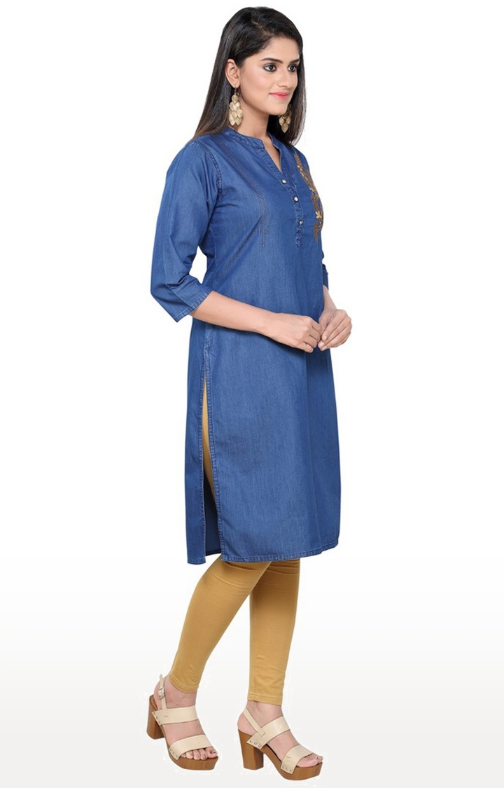 Yash Gallery Women's Denim Solid Straight Kurta for Women  (1235YKDENIM_Blue_X-Small) : Amazon.in: Fashion