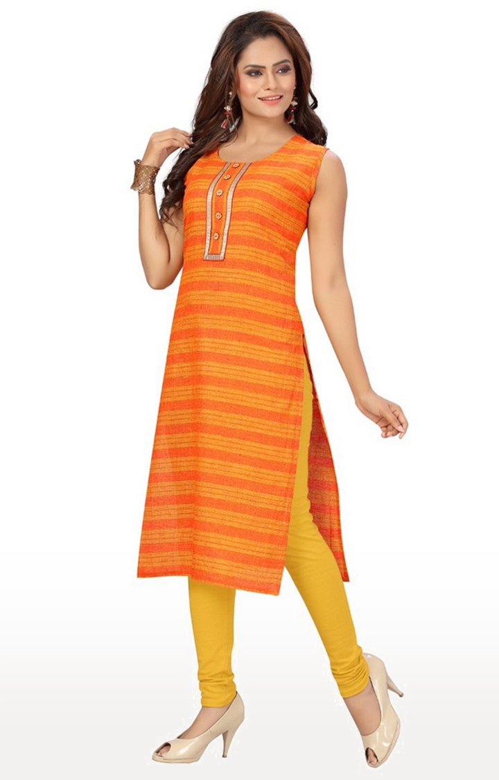 Everyday Stylish Sleeveless Front Slit Kurtis For Women's and Girls (Orange)