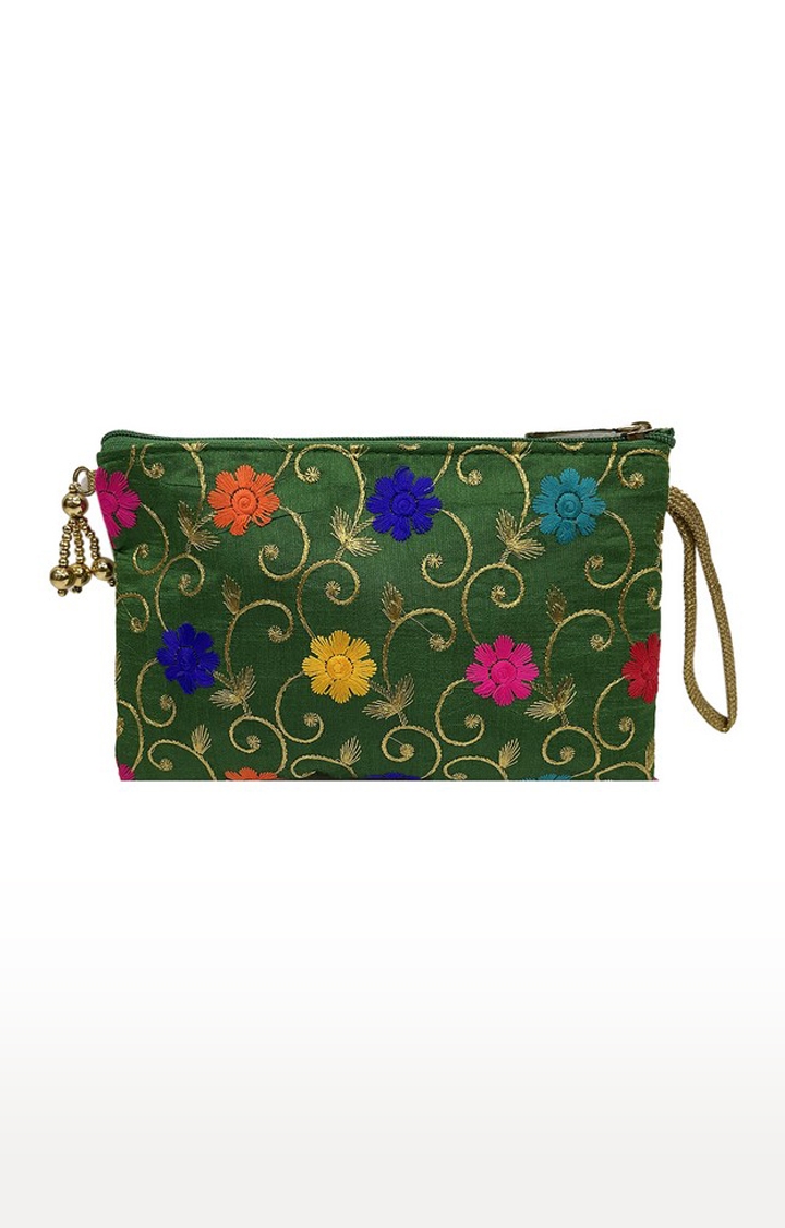 EMM | Lely's Traditional Handcrafted Green Color Embroidery Pouch For Women/Girls 1