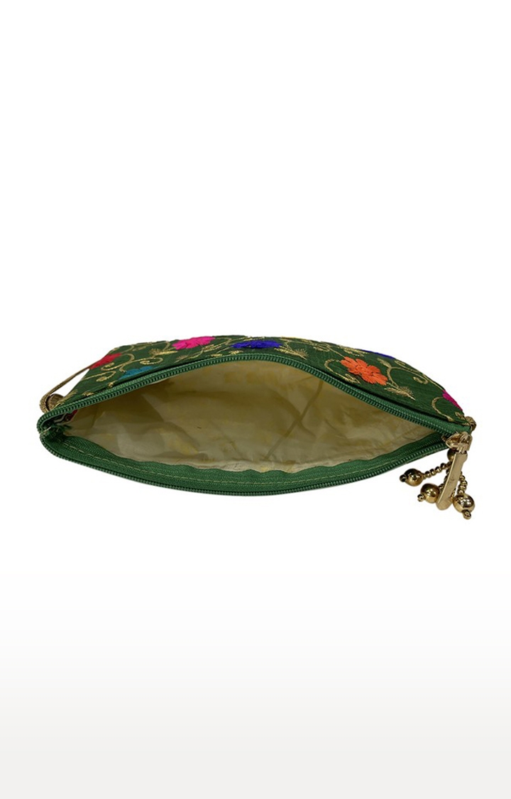 EMM | Lely's Traditional Handcrafted Green Color Embroidery Pouch For Women/Girls 2