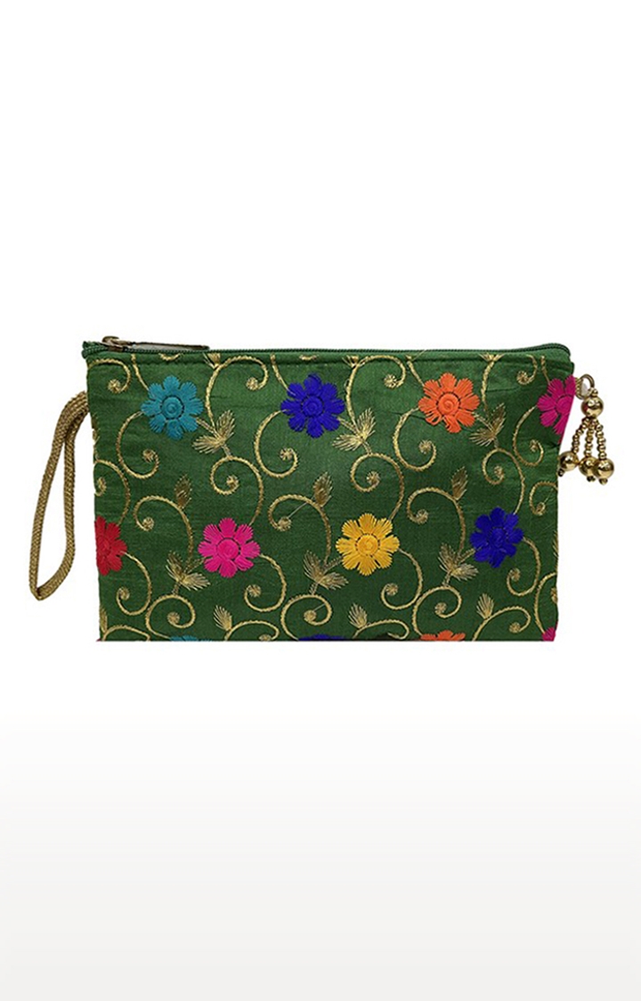 EMM | Lely's Traditional Handcrafted Green Color Embroidery Pouch For Women/Girls 0