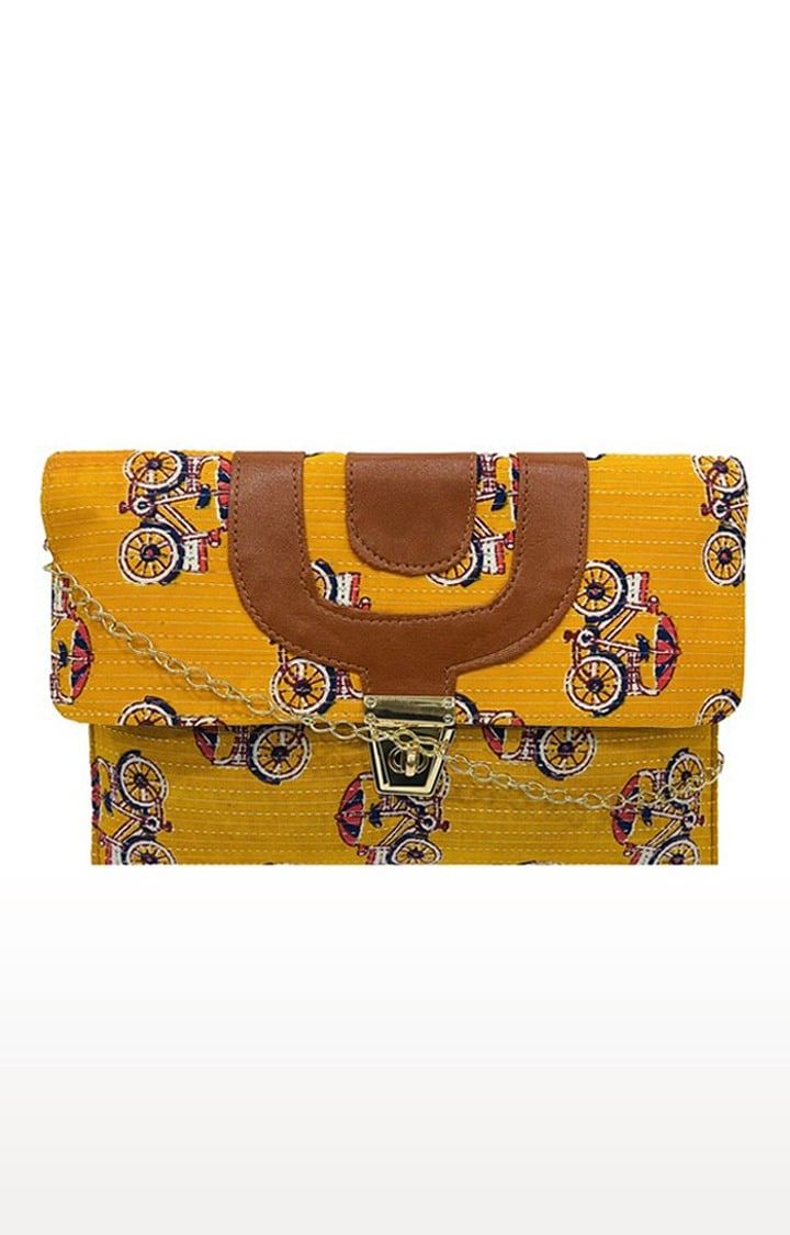 Lely's Women's Printed Clutch With Detachable Belt (Mustard)