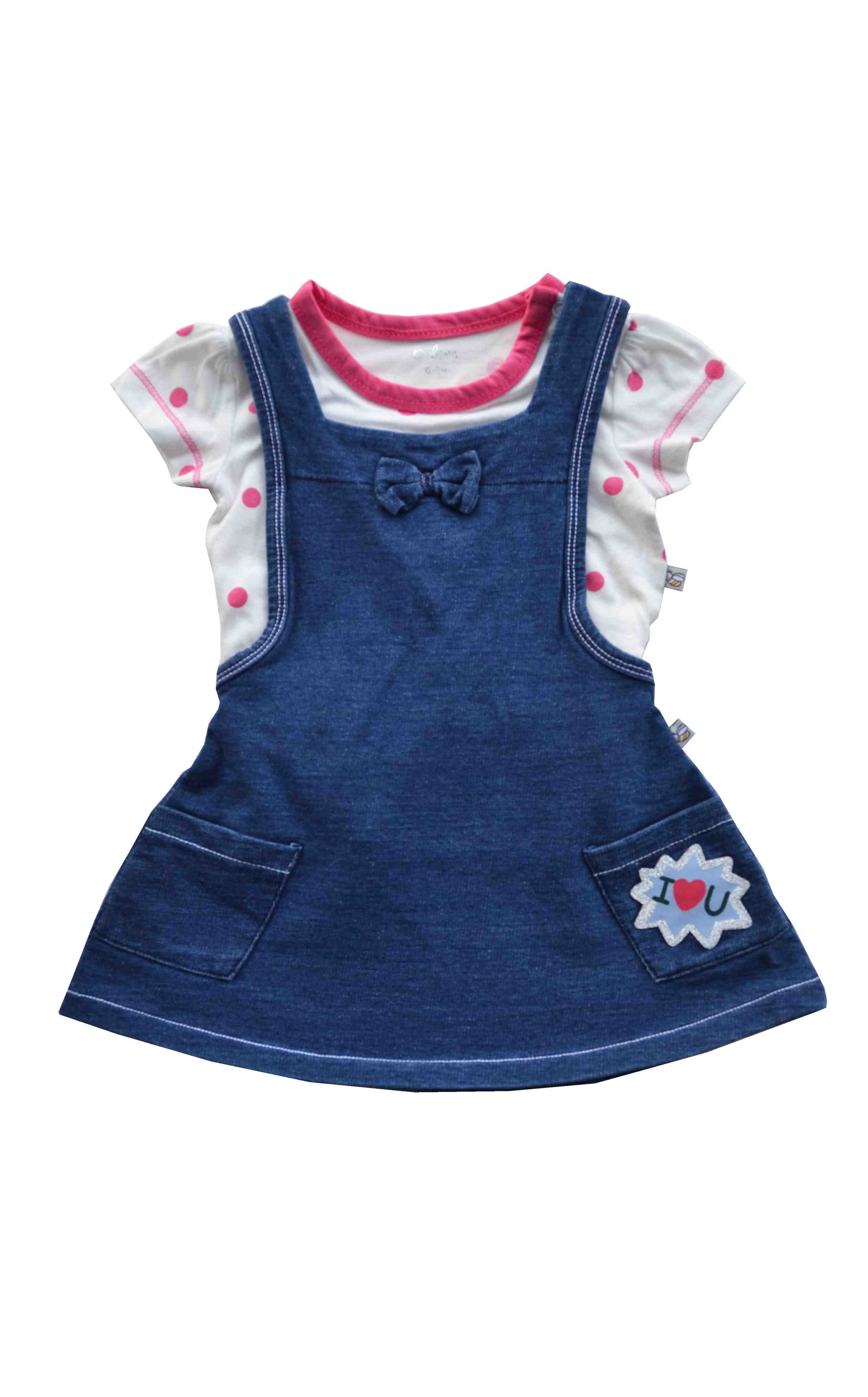 Baby Girls Denim Dress with Top,Color-Blue/White