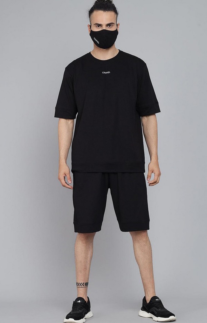 Men's Black Solid Co-ords