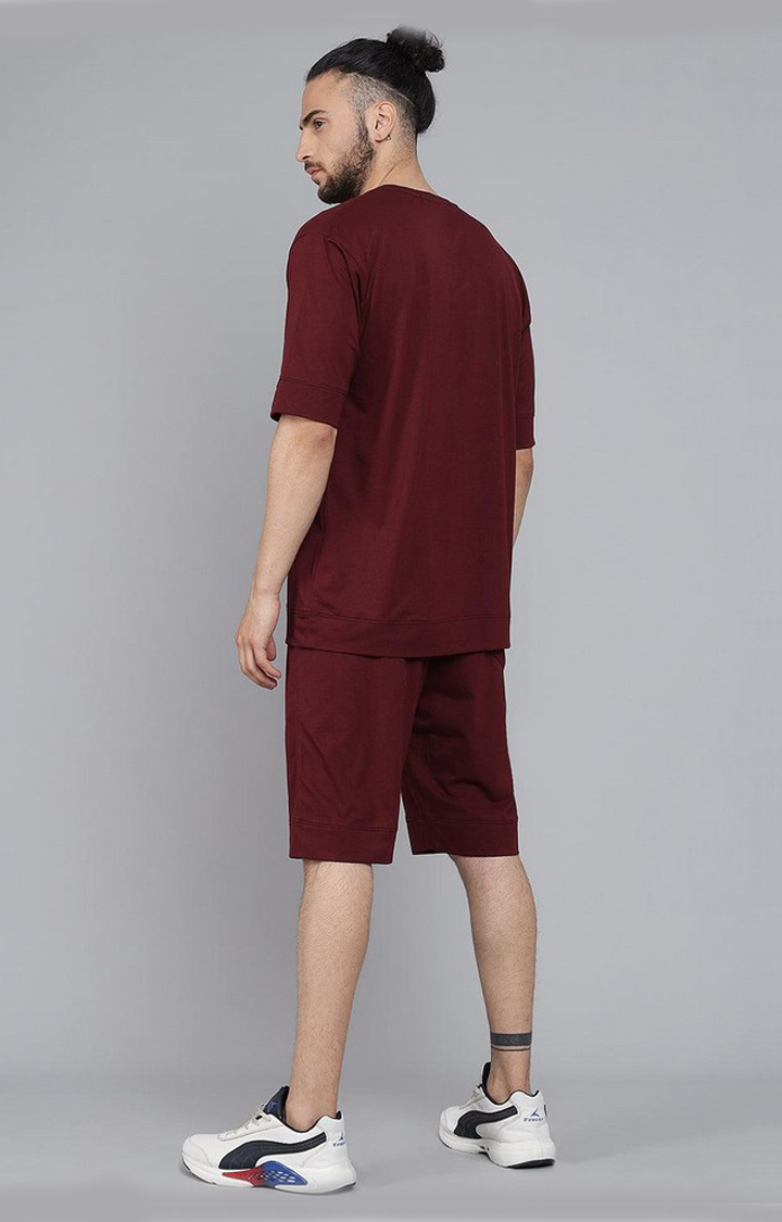 Men's Maroon Solid Co-ords