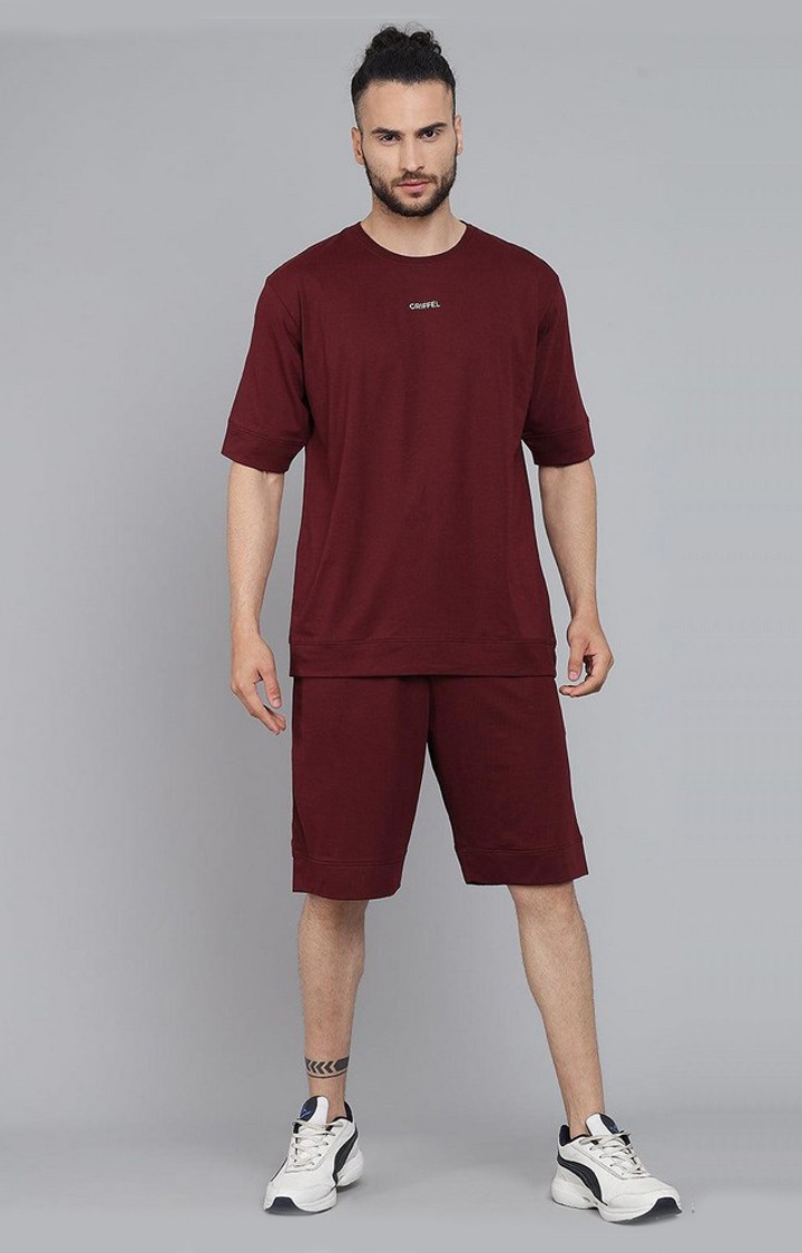Men's Maroon Solid Co-ords