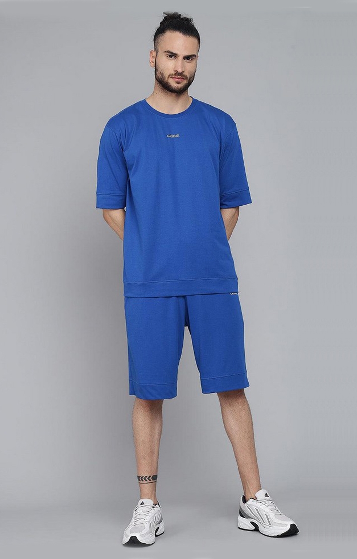 GRIFFEL | Men's Basic Solid Royal Oversized Loose fit T-shirt and Short Set