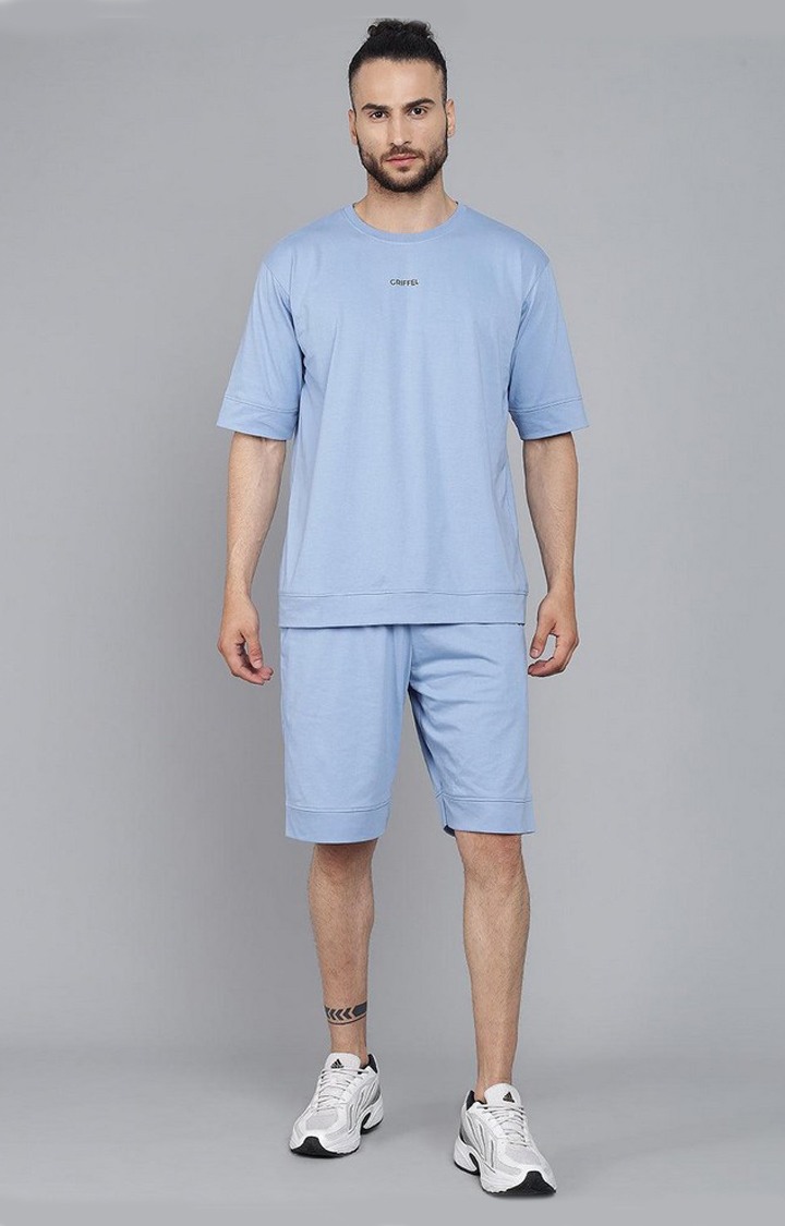 Men's Sky Blue Solid Co-ords