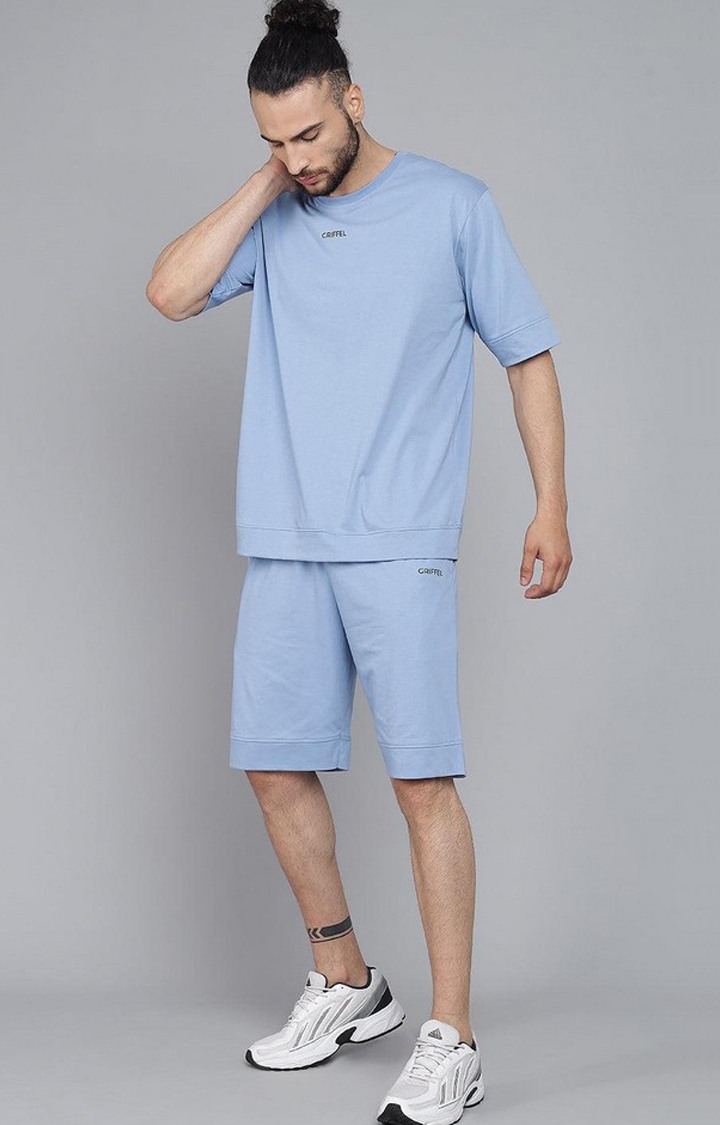 Men's Sky Blue Solid Co-ords