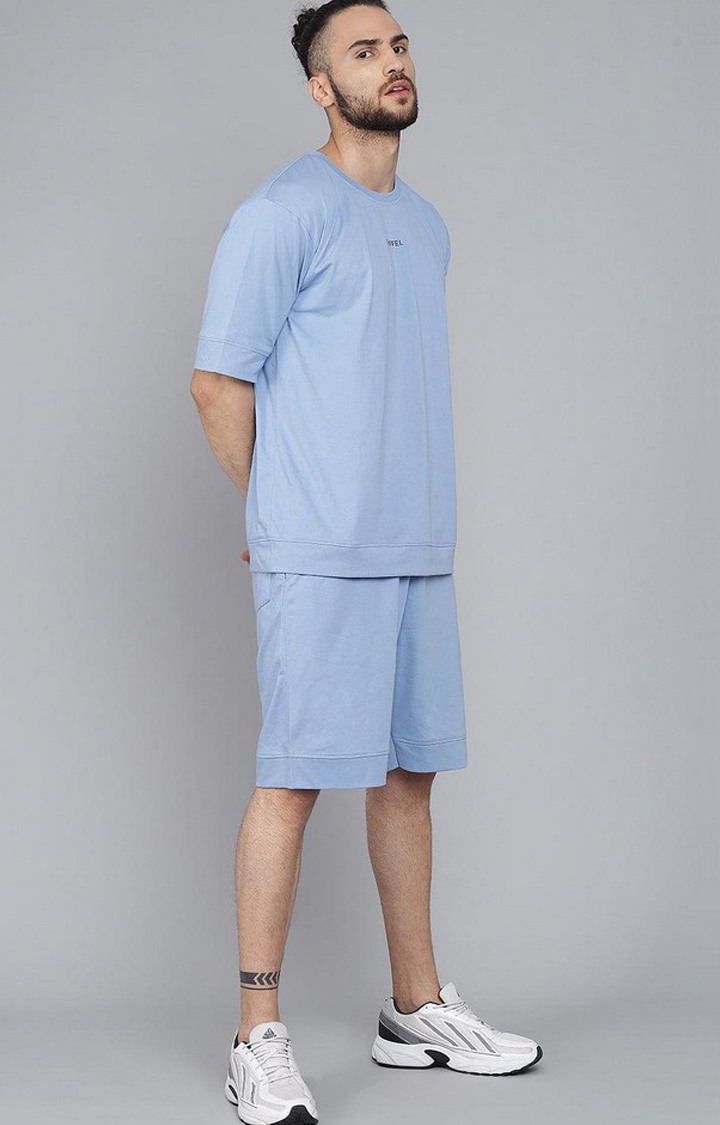 Men's Sky Blue Solid Co-ords